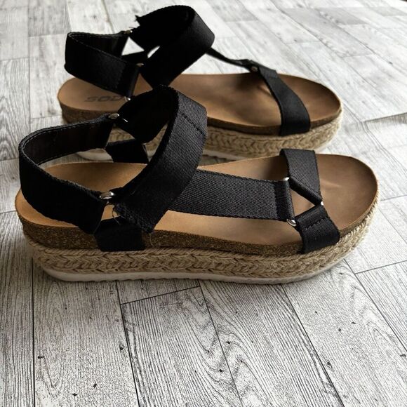 Soda Desoto Platform Women’s Sz 8.5 M Black 2" Flatform Espadrille Black Sandals - Picture 3 of 9
